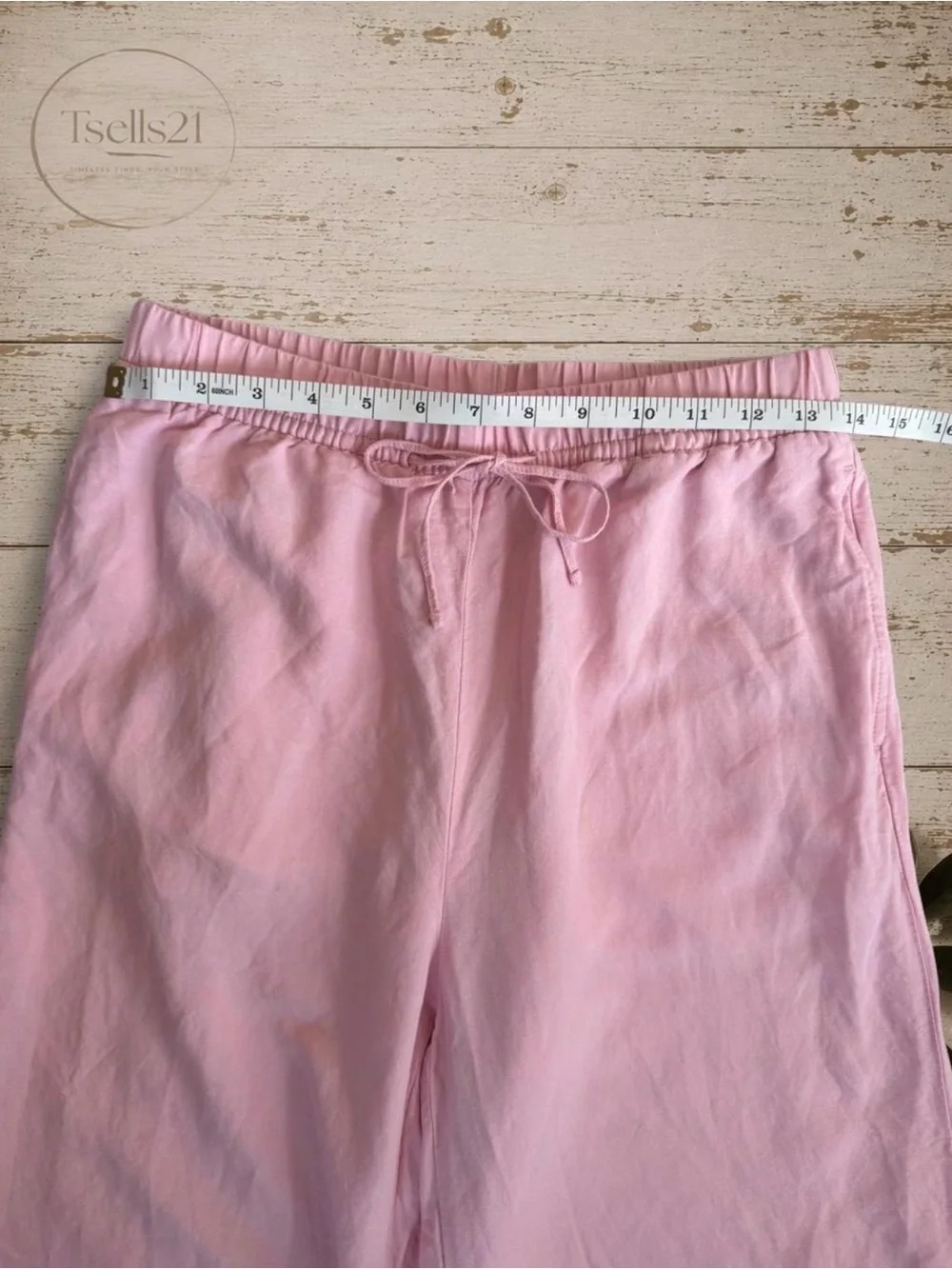 H&M Light Pink Wide-Leg Linen Blend Pants - Size S